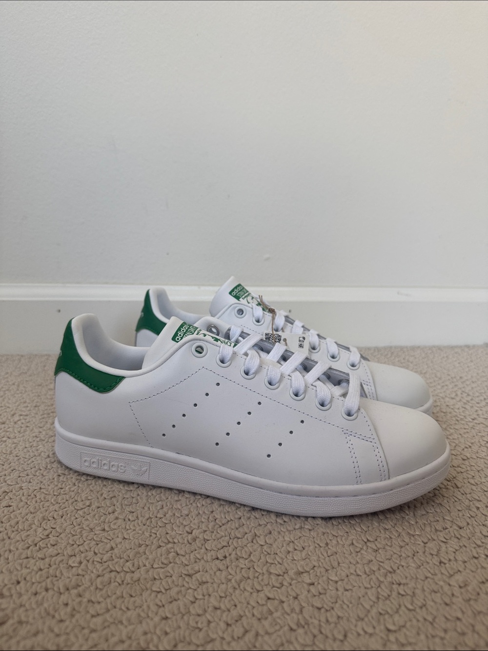 adidas White Sneakers with Green Heel Accent
